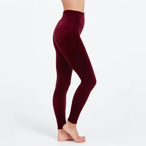 NWT Spanx Burgundy Velvet Leggings Pull On Sz S - Picture 2 of 10